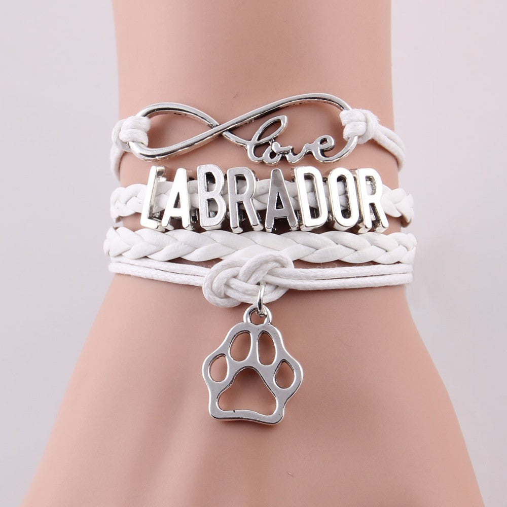 Wrap Waist Lovely Labrador Paw Charm Leather Bracelet